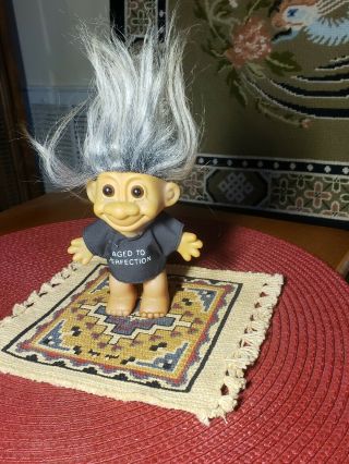 Vintage Russ 4 - 4.  5 " Troll Doll " Aged To Perfection " Black Shirt With Gray Hair