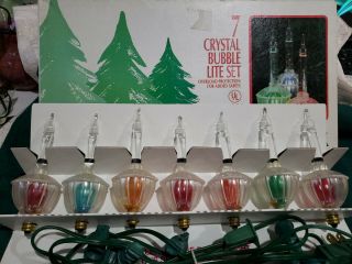 Rare Vintage Noma Set Of 7 Crystal Clear Christmas Bubble Lite Lights 1989
