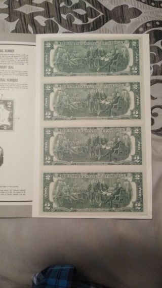 1976 Star Note $2 Dollar Bill Uncut Sheet of 4 Uncirculated Rare Low Serial s 2