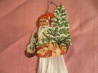 Antique German Die Cut Paper And Spun Glass Santa Ornament 2 Avail Is For 1