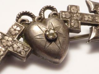 Fine Lovely Antique Ornate Sterling Silver Heart Anchor & Cross Pin Brooch 2.  5g 3
