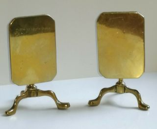 Rare X2 C18th Georgian Brass Miniature Tripod Tilt Top Table - Candle Reflector