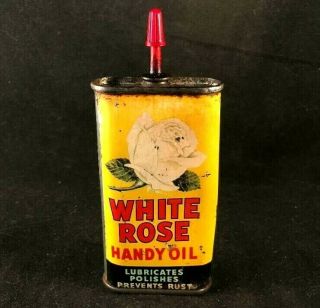 White Rose Handy Oil Lubricates & Polishes Rare Old Advertising Oiler Tin Can