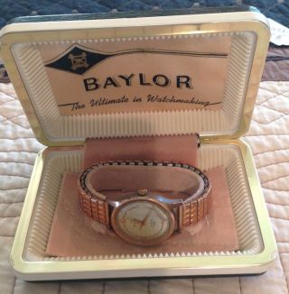 Vintage 17 J Baylor Swiss Automatic Mens Watch With Case