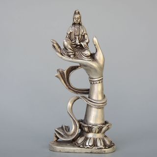 Collectable China Miao Silver Hand - Carved Buddha Hand Kwan - Yin Exorcism Statue