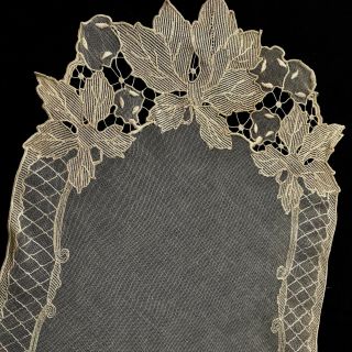 Gorgeous Old Vintage Silk Embroidery on Ecru Veil Runner Cut - work 36 