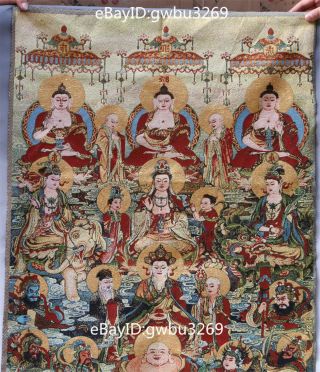 Tibetan Nepal Silk Embroidered Thangka Golden Embroidery - Many Buddha Map