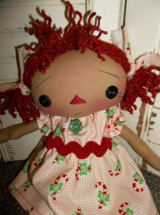 Primitive Folk Art Raggedy Ann Christmas Candy Cane Annie Doll