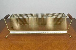 Mid Century Modern Teak Wood And Brass Lp Record Album Holder Wire Rack Holds 60