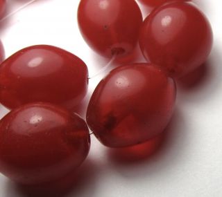 11 Rare Large Stunning Old Cherry Red Ethiopian Oval Bohemian Antique Egg Beads