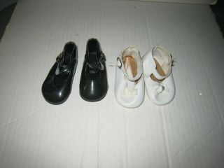 2 Pair Vintage Patent Leather - Like Doll Shoes; Maryjane Style; 1 - Black; 1 - White