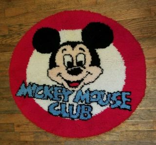 Rare Vintage Mickey Mouse Club Logo Disney Latch Hook Rug 34” Diameter Complete
