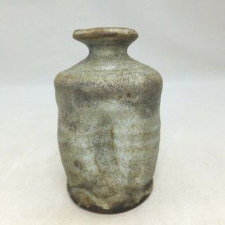 E612: Japanese Old Karatsu Pottery Bottle Or Vase With Tasteful Glaze And Form
