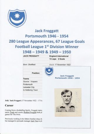 Jack Froggatt Portsmouth 1946 - 1954 Rare Hand Signed Annual Cutting