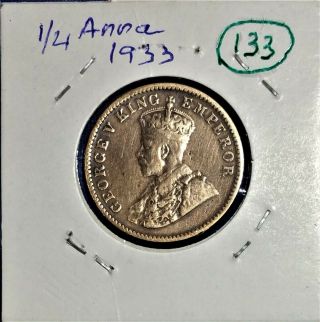 RARE British India Coin King George V 1/4 ANNA (1/64 Rupee) 1933 2