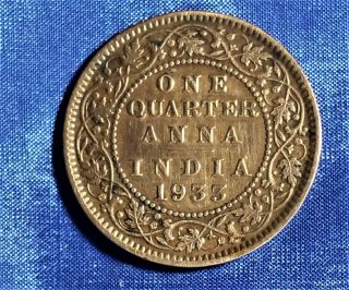 RARE British India Coin King George V 1/4 ANNA (1/64 Rupee) 1933 3