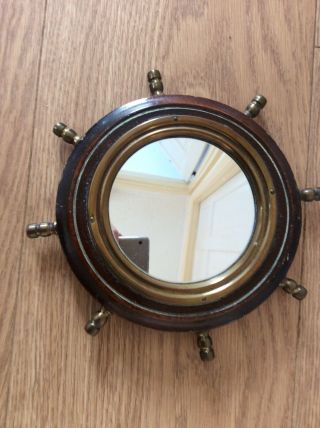 Vintage Wood And Brass Ships Wheel Mirror - 20cm