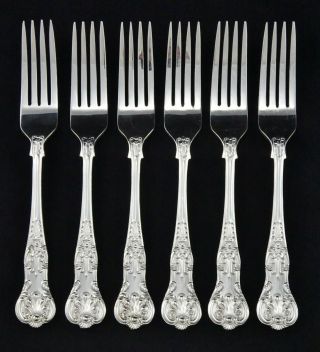 6 Heavy Vintage Silver Plated Kings Queens Pattern Dessert Forks 7.  25 " Sheffield
