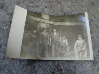 Antique Rppc Real Photo Postcard - Railroad Workers With Locomotive