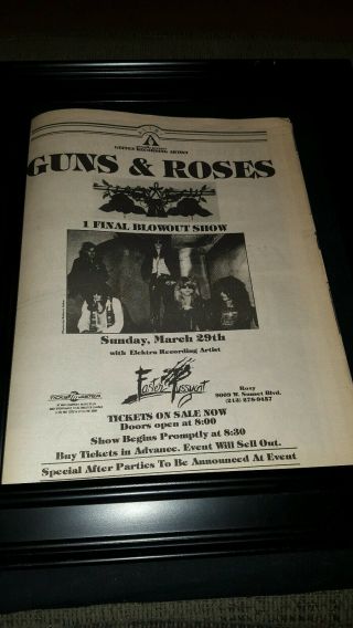 Guns N Roses Faster Pussycat Rare Roxy Concert Promo Poster Ad Framed