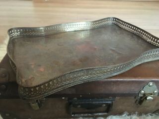 Large Vintage Antique Silver Plated Copper Ornate Engraved Tray