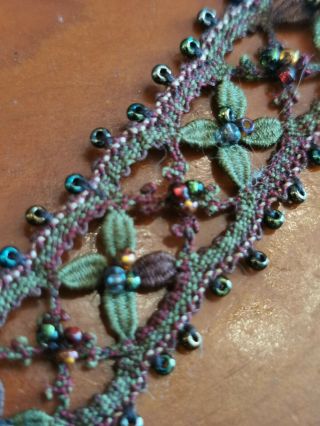 Antique Embroidery Crochet And Bead 150 Mm Bracelet Purple And Green Colours