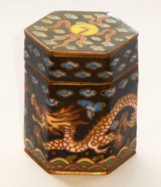 Very Rare Antique Chinese Cloisonne Signed Lidded Box - 5 Clawed Imperial Dragon