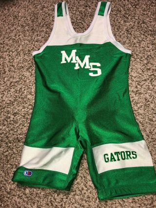 Rare Cliff Keen School Gym Short Wrestling Singlet Thick Shiny Green Adult L