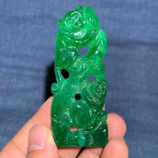 Collectible Chinese Zodiac Green Jadeite Jade Handwork Monkey Rare Pendant O103
