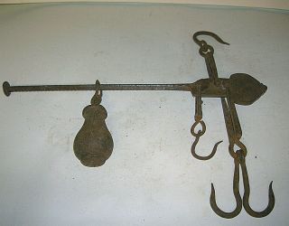 Antique Cast Iron 4 - Hook Buffalo Hide Meat Hanging Scale 50lbs Js&s Best Rustic