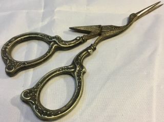 Antique Victorian Sterling Silver Repousse Bird Bristol Silver Scissors