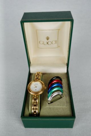 Vintage Ladies Gucci Watch With 6 Interchangeable Bezels,  W/ Box,
