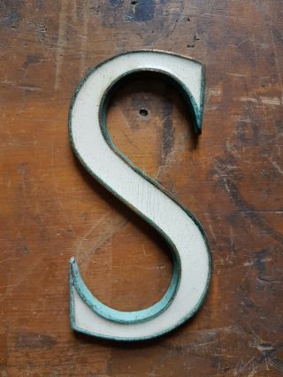 Vintage Bronze & White Enamel 5 " Shop Sign Letter S