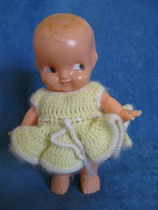 Vintage Irwin Kewpie Doll,  Baby Powder Shaker Doll W Jointed Arms,  Crochet Dress
