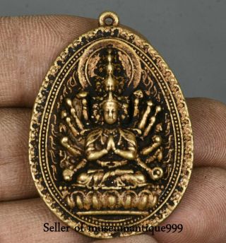 1.  8 " Old China Bronze Copper 1000 Arms Avalokiteshvara Of Goddess Pendant Amulet