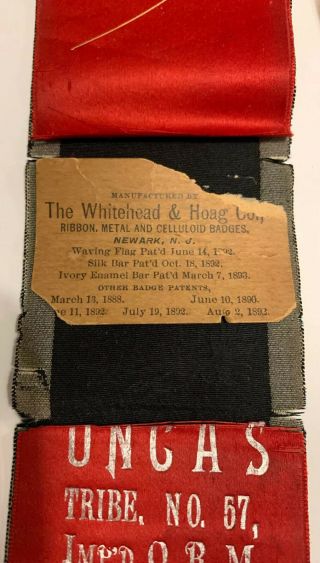Antique Improved Order Of Red Men UNCAS Tribe 67 Ribbon Celluloid Pin,  Ohio 2