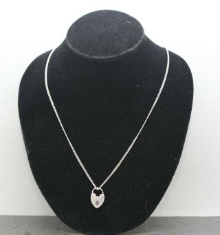 Lovely Antique European Sterling Silver Heart Lock Pendant & Silver Necklace