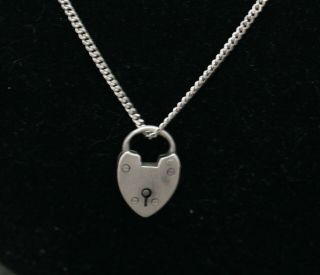 Lovely Antique European Sterling Silver Heart Lock Pendant & Silver Necklace 2