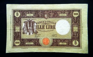 1943 Italy Kingdom Rare Extra Large Banknote 1000 £ Grande M Vf/xf