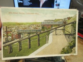 Very Rare Postcard Ohio Cincinnati Elm Street Incline Railroad Ramp Train Rails
