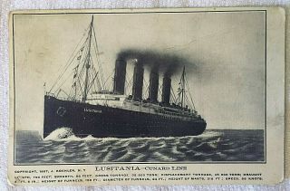 Antique Postcard Lusitania Cunard Lines Copyright 1907 J.  Koehler N.  Y.  Unposted