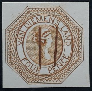 Rare 1889 - Tasmania Australia 4d Reddish Brown Courier Stamp Reprint - White Card