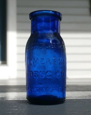 Antique Cobalt Blue Miniature Embossed Medicine Drug Co.  Bottle - 2 - 1/2 " Tall