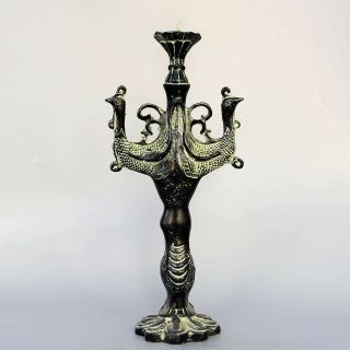 Collectable China Antique Bronze Handwork Carve Phoenix Noble Rare Candlestick