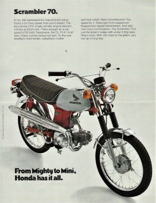 Rare Vintage 1970 Honda Cl - 70 K1 Scrambler Motorcycle Sales Brochure