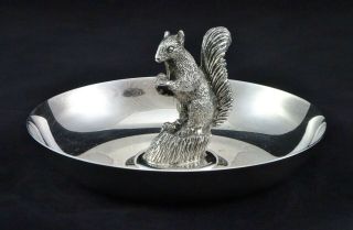 Vintage Squirrel Figurine Nut Serving Bowl Dish Tip Tray Silver Plated
