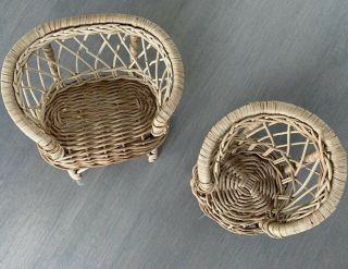 Vintage Wicker Doll House Furniture Love Seat Couch Chair Set 3 - 5 " Toy House Vtg