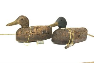 Antique Vintage Cork Duck Decoys - Set Of Two Ducks - Drake And Hen