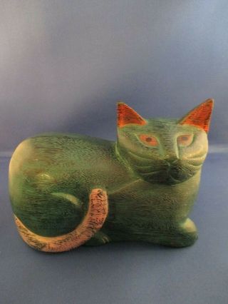Rare African Tribal Art Solid Wood Carved Painted Cat Figure Statue Sculpture
