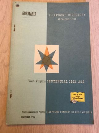 Rare Local Telephone Book Directory 1962 Gormania West Virginia